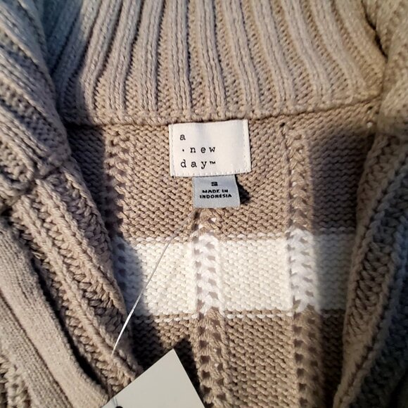 Plaid Mock Neck Sweater By A New Day In Taupe & Cream Acrylic/Cotton Blend Siz S - Picture 9 of 12